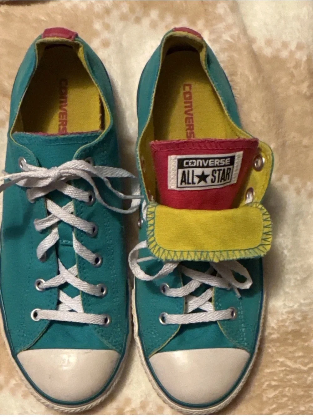 Converse Kids Teal with Yellow & Pink Low-Top Sneakers